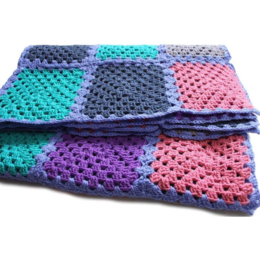 スクエア モチーフ ニット グラニー ブランケット☆B カギ編み ラグ