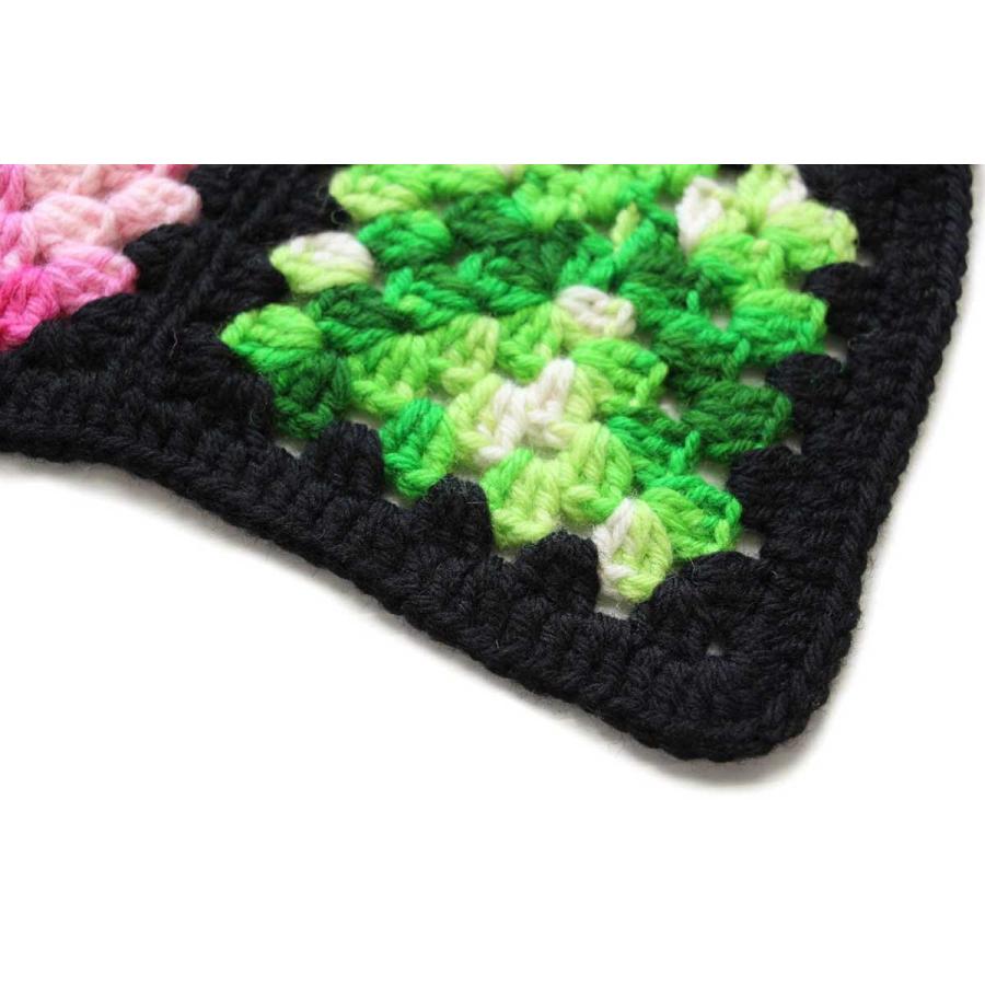 スクエア モチーフ ニット 最新 グラニー ブランケット 黒☆G カギ編み