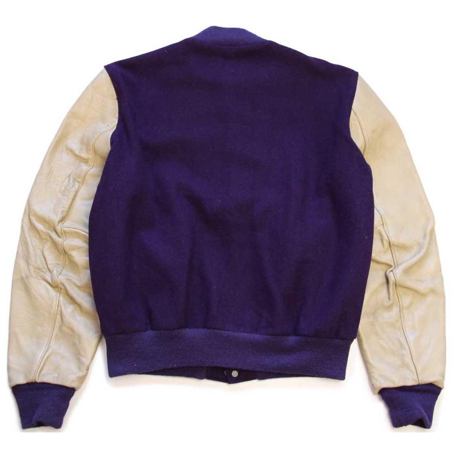 70s DeLONGデロング メルトン ウール 袖革スタジャン 紫 70s DeLONGデロング メルトン ウール 袖革スタジャン 紫