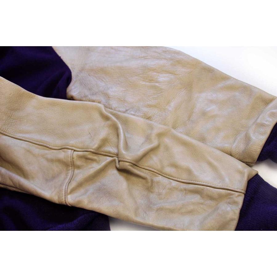 70s DeLONGデロング メルトン ウール 袖革スタジャン 紫 70s DeLONGデロング メルトン ウール 袖革スタジャン 紫