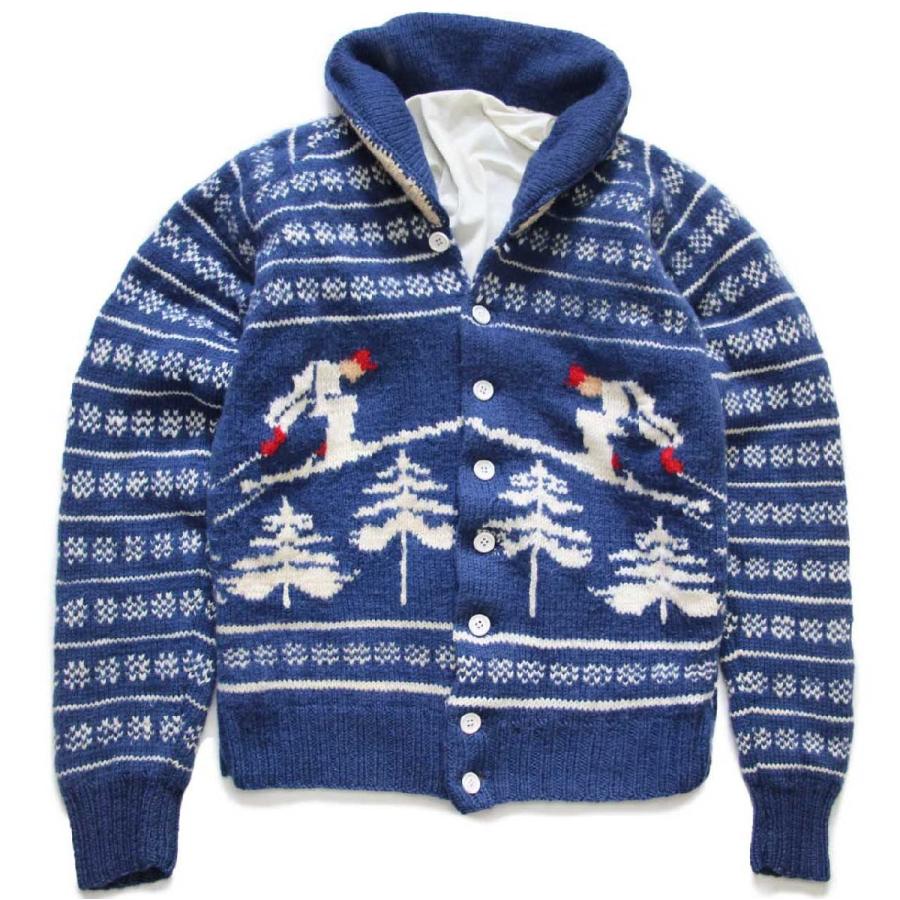 ビンテージ スキー柄 ショールカラー ウール ハンドニット