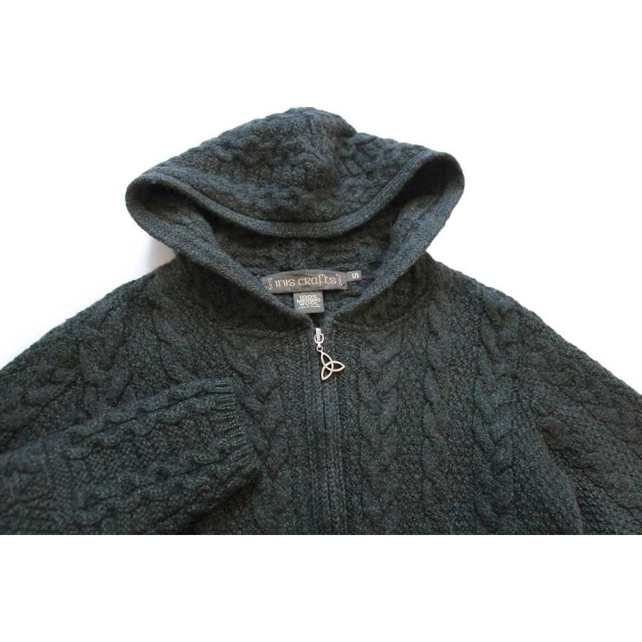 アイルランド製 inis crafts ケーブル編み メリノウールニット ジップ 