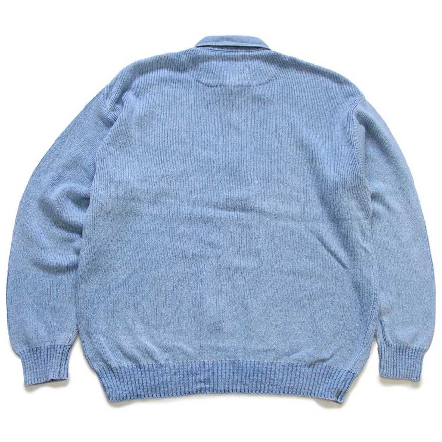 90s デンマーク製 BLUE WILLI'S デニム切り替え 襟付き コットンニット