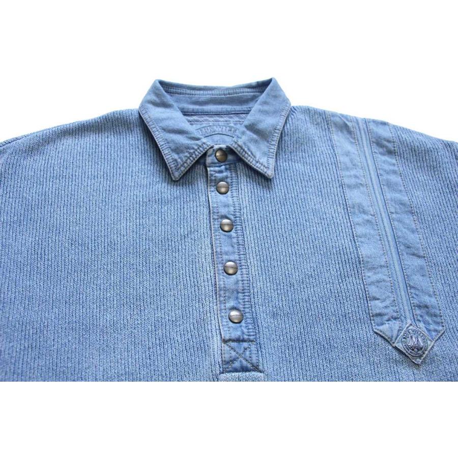 90s Blue Willi’s インディゴ コットンニット プルオーバー L 90s デンマーク製 BLUE WILLI'S デニム切り替え 襟付き コットンニット
