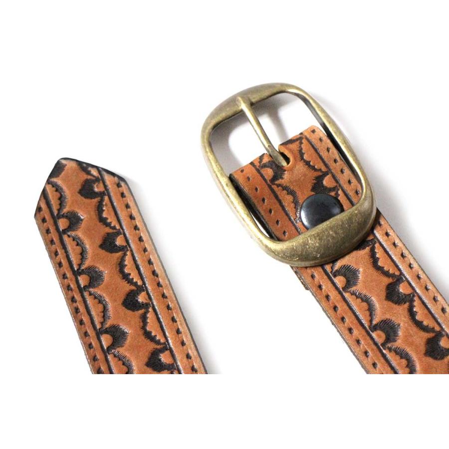 新品★USA製 BRACKNEY LEATHER WORKS スカラップパターン 型押し レザーベルト ブラウン 34★本革 茶 カービング ウェーブ トライバル