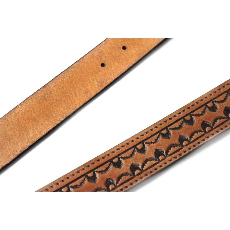 新品★USA製 BRACKNEY LEATHER WORKS スカラップパターン 型押し レザーベルト ブラウン 34★本革 茶 カービング ウェーブ トライバル