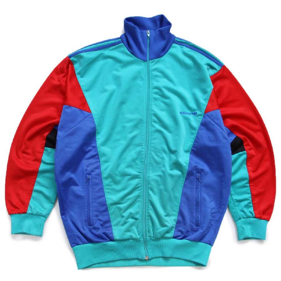 90s adidasアディダス マルチカラー ハイネック ドルマンスリーブ トラックジャケット&パンツ セットアップ L★ジャージ ビンテージ_1
