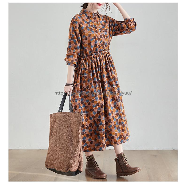 冬新作 ワンピース レディース ゆったり ロング 膝丈 ミディアム丈 花柄 ロングワンピース フレア おしゃれ 可愛い 長袖 春秋 シリュウ 通販 Yahoo ショッピング