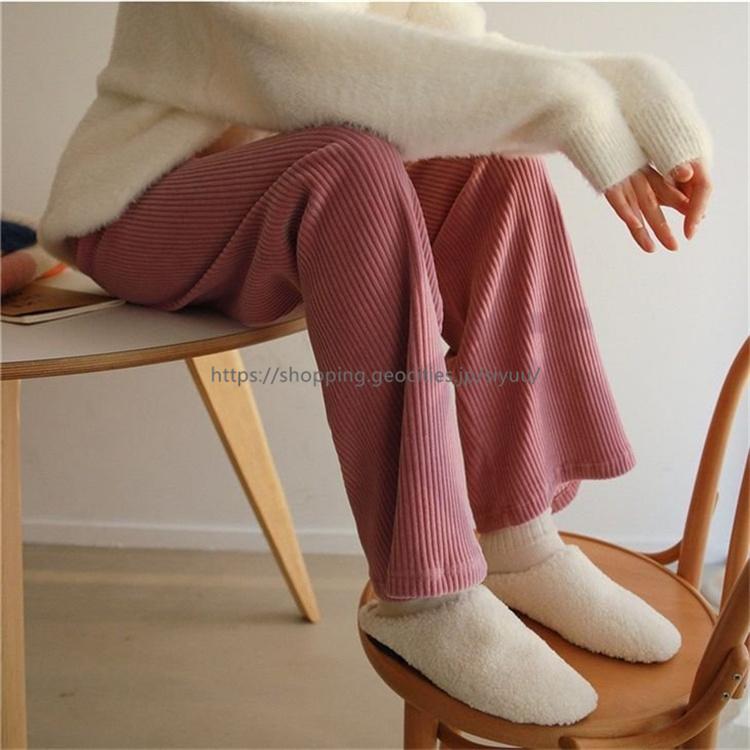 コーデユロイ リブ ワイドパンツ パンツ ボトムス ストレート ワイド 韓国ファッションメ込2 セール開催中最短即日発送