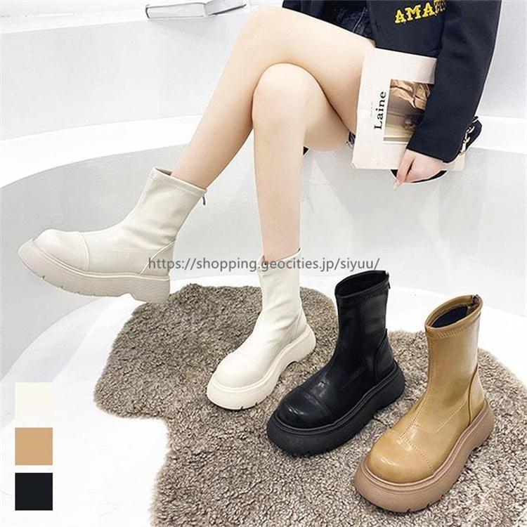 ブーツ ショートブーツ レディース 歩きやすい 防水 冬用 厚底 黒 ブラック 秋冬 23 5cm 24cm 24 5cm Hk 1606 シリュウ 通販 Yahoo ショッピング