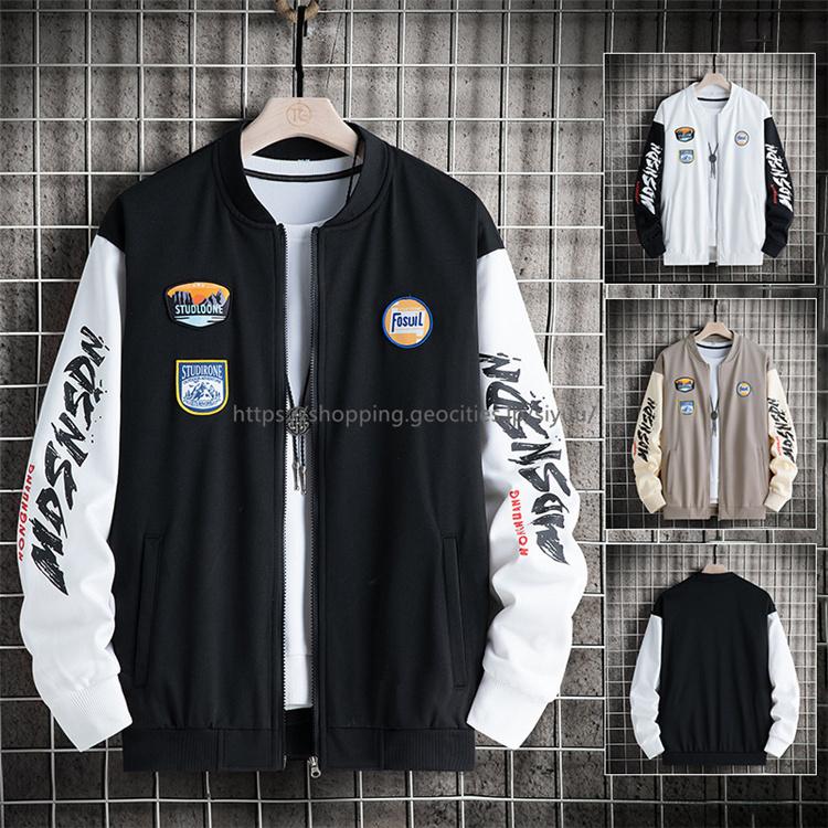 スタジャン メンズ 春物 ジャケット スタジアムジャンパー 薄手 春アウター 配色切り替え お兄系 英字 カジュアル