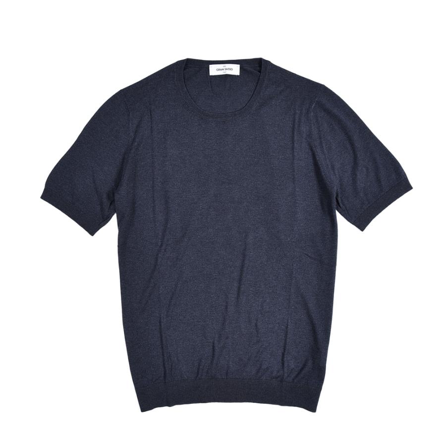 グランサッソ GRAN SASSO ニット Tシャツ 半袖 クルーネック 春夏 メンズ シルク 100% ネイビー
