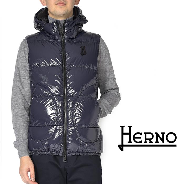 HERNO ヘルノ ダウン ベスト フーディー ショート丈 秋冬 メンズ ナイロン ネイビー｜size4458｜02