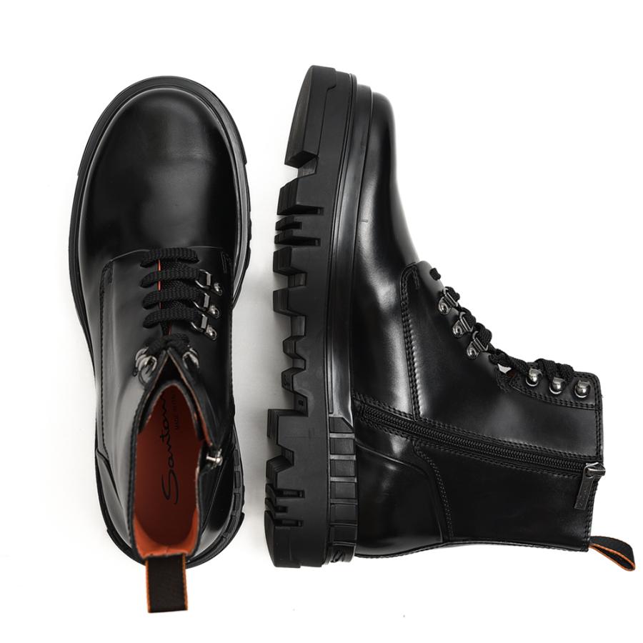SANTONI アンティークドレザー プラットフォームソール レースアップ 