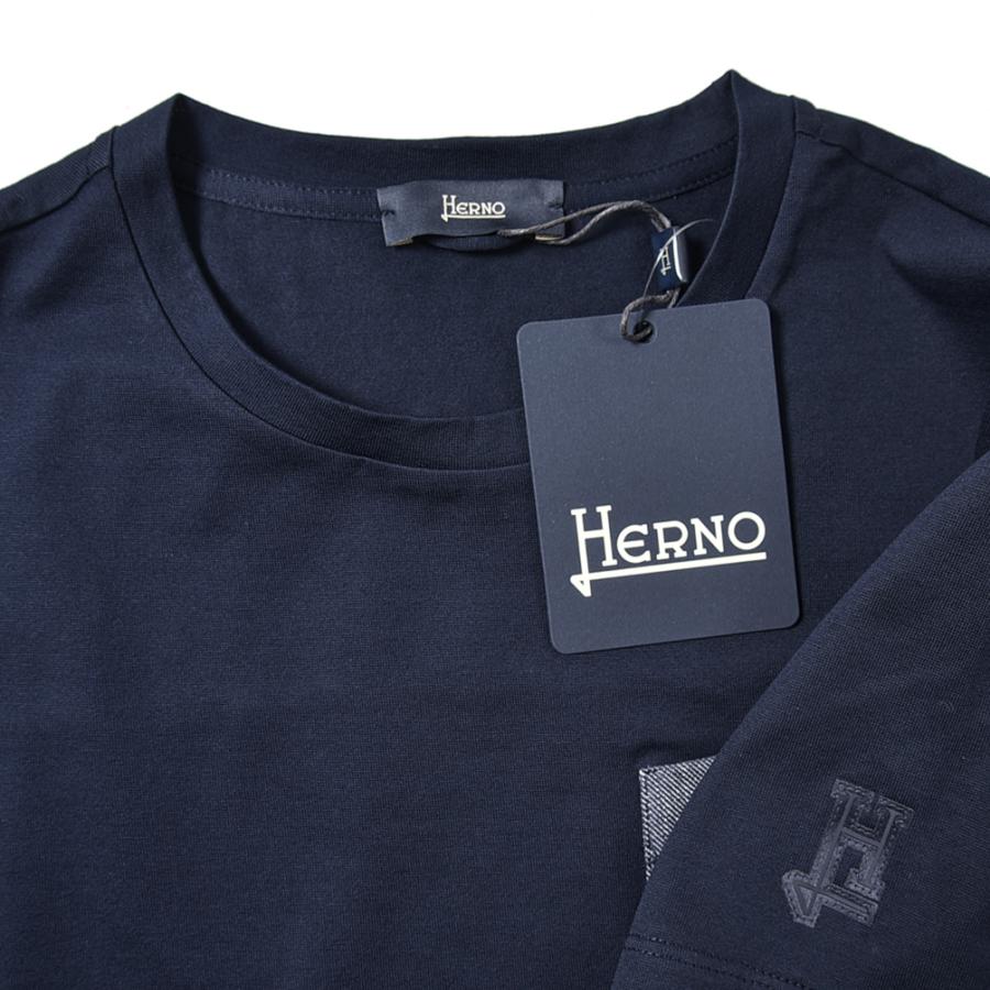 HERNO ヘルノ Tシャツ クルーネック 半袖 トップス 異素材コンビ 紺 