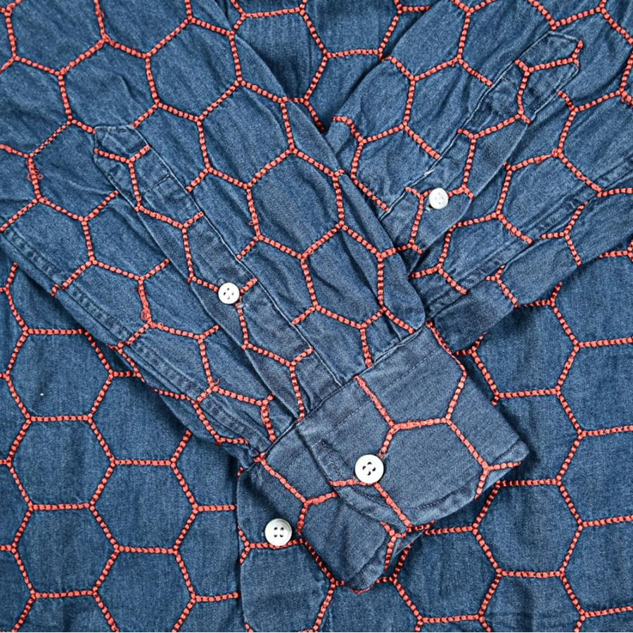 ORIAN DENIM DIVISION/インディゴ/総柄コットンシャツ ORIAN DENIM DIVISION/インディゴ/総柄コットンシャツ