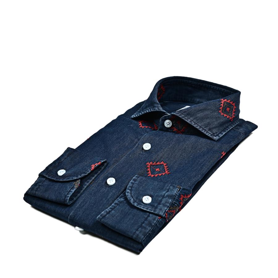 ORIAN DENIM DIVISION デニムシャツ 長袖 綿100% チマヨ柄 刺繍 ORIAN DENIM DIVISION デニムシャツ 長袖 綿100% チマヨ柄 刺繍