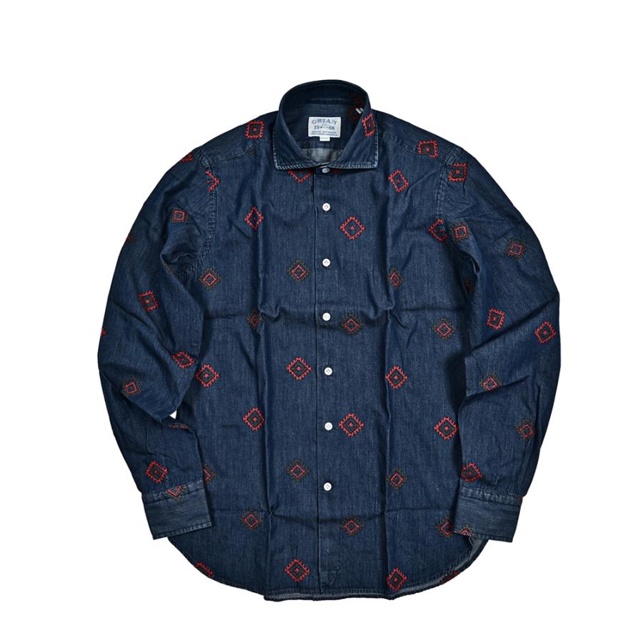 ORIAN DENIM DIVISION デニムシャツ 長袖 綿100% チマヨ柄 刺繍 ORIAN DENIM DIVISION デニムシャツ 長袖 綿100% チマヨ柄 刺繍