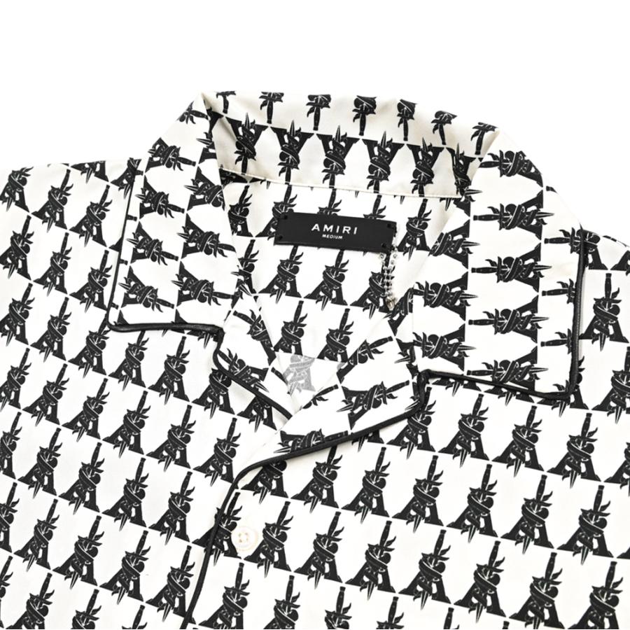 AMIRI アミリ / シルク100% 半袖オープンカラーシャツ 開襟シャツ ホワイト / セールの画像