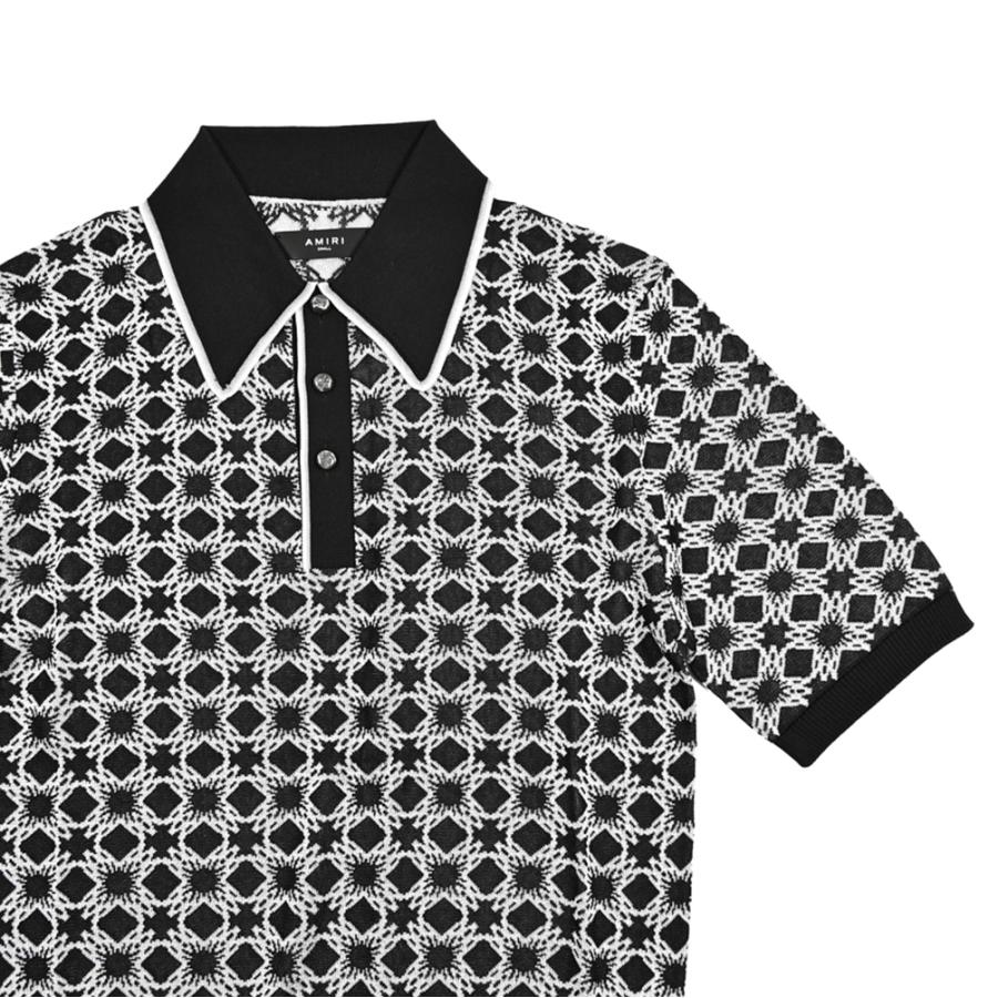 AMIRI アミリ / ビスコース100% 半袖ニットポロシャツ ブラック / セールの画像