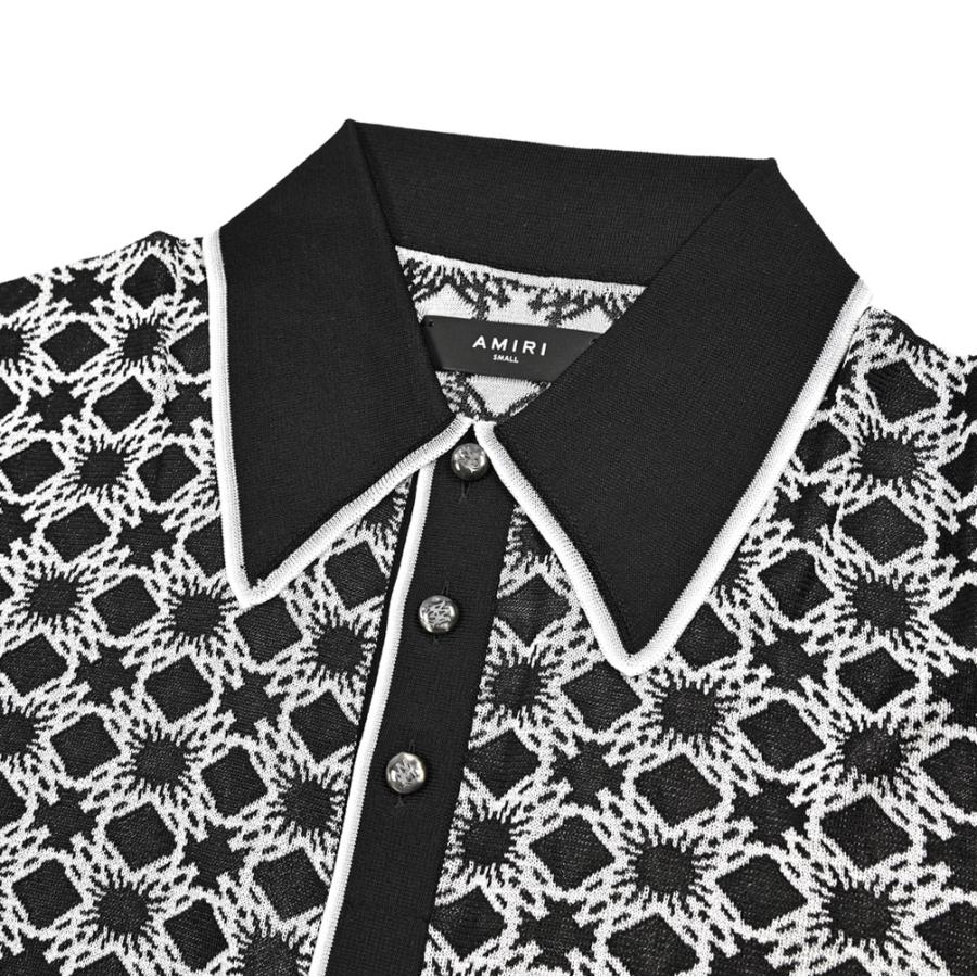 AMIRI アミリ / ビスコース100% 半袖ニットポロシャツ ブラック / セールの画像