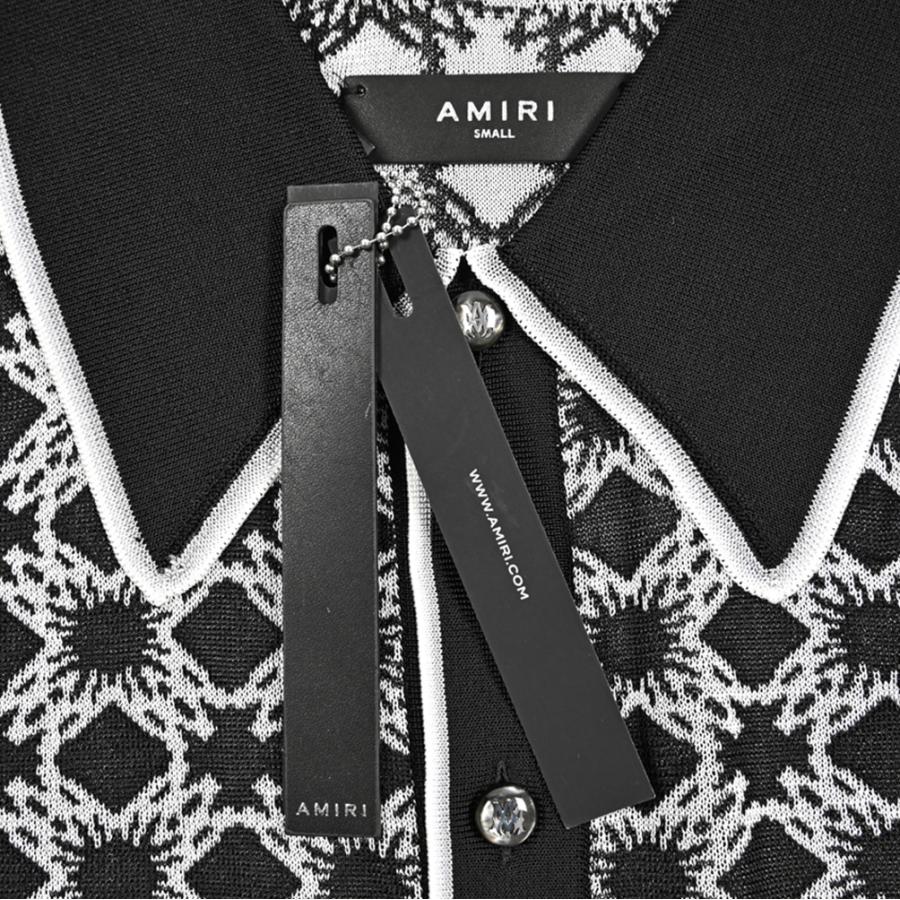 AMIRI アミリ / ビスコース100% 半袖ニットポロシャツ ブラック / セールの画像