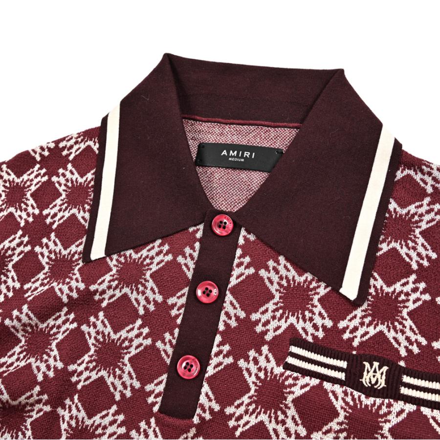 AMIRI アミリ / ビスコース混ウール 半袖ニットポロシャツ ワインレッド / セールの画像