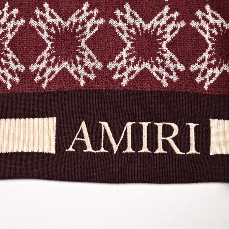 AMIRI アミリ / ビスコース混ウール 半袖ニットポロシャツ ワインレッド / セールの画像