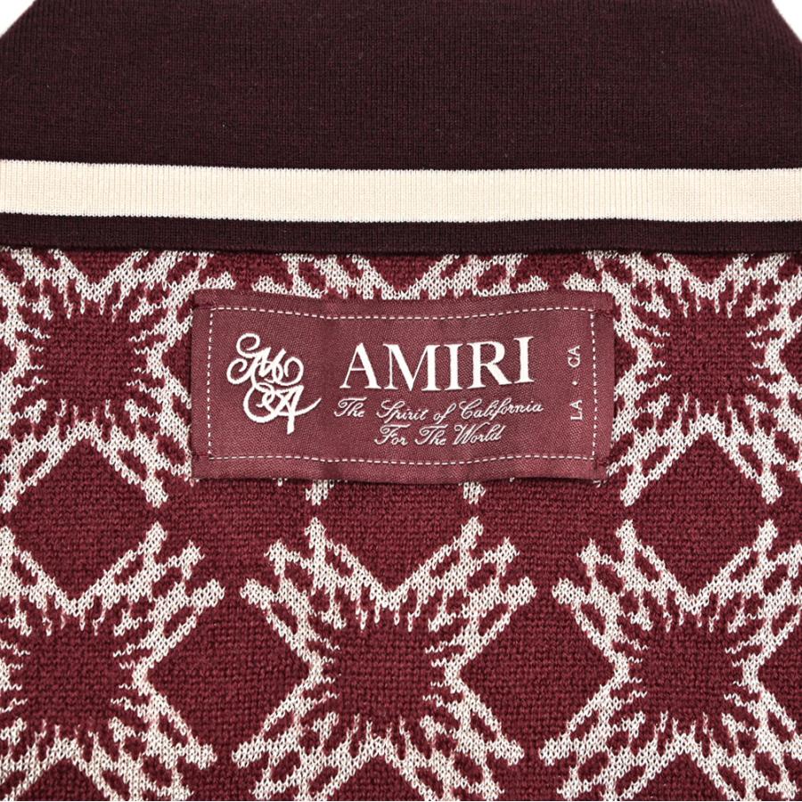 AMIRI アミリ / ビスコース混ウール 半袖ニットポロシャツ ワインレッド / セールの画像
