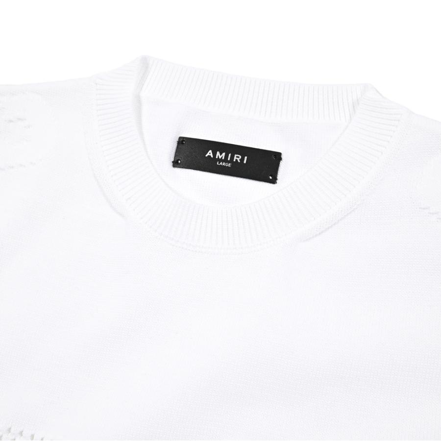 AMIRI アミリ / コットン100% 半袖ハイゲージニットTシャツ ホワイト / セールの画像