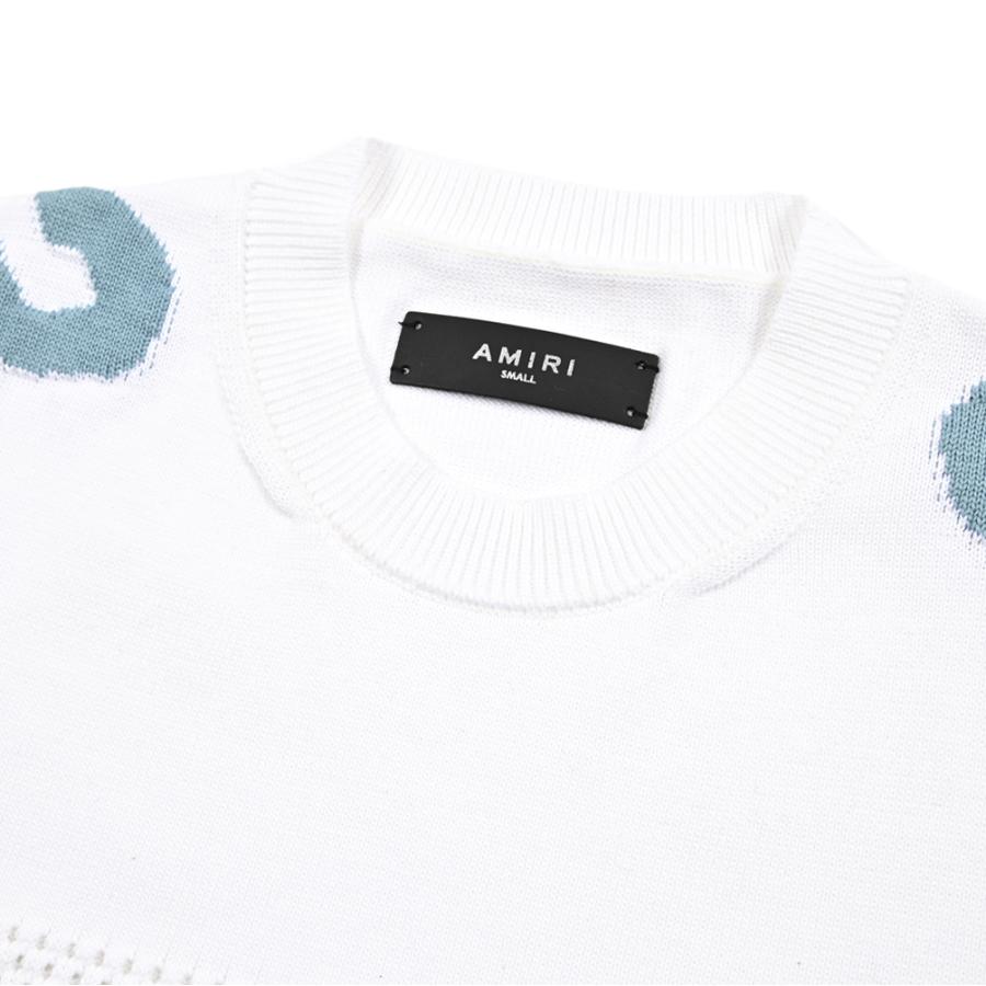 AMIRI アミリ / コットン100% 半袖ハイゲージニットTシャツ ホワイト / セールの画像