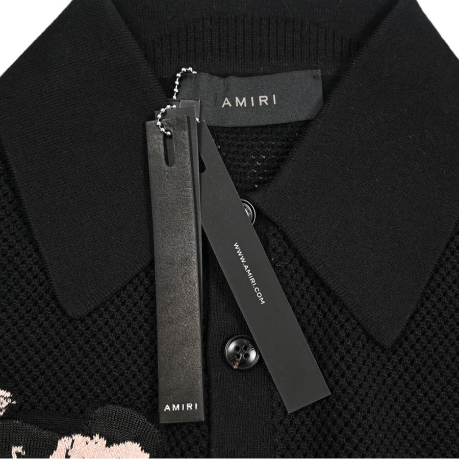AMIRI アミリ / ウール100% 半袖ニットポロシャツ ブラック / セールの画像
