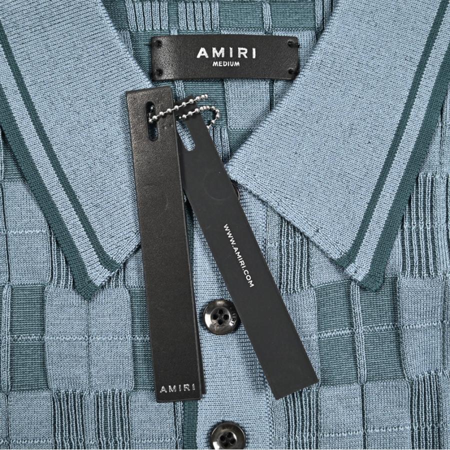 AMIRI アミリ / ウール混 半袖ニットポロシャツ ブルー / セールの画像