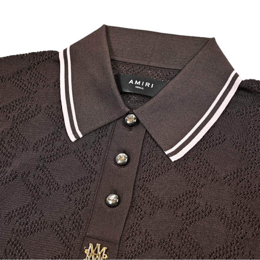 AMIRI アミリ / クロップド ニットポロシャツ 半袖 ビスコース100% ブラウン / セール対象の画像