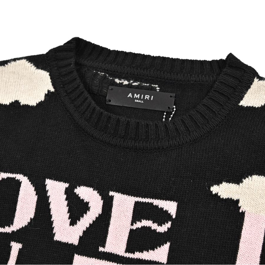 AMIRI アミリ / オーバーサイズ ニットセーター クルーネック ミドルゲージ 長袖 ウール ビスコース 総柄 ブラック / セール対象の画像