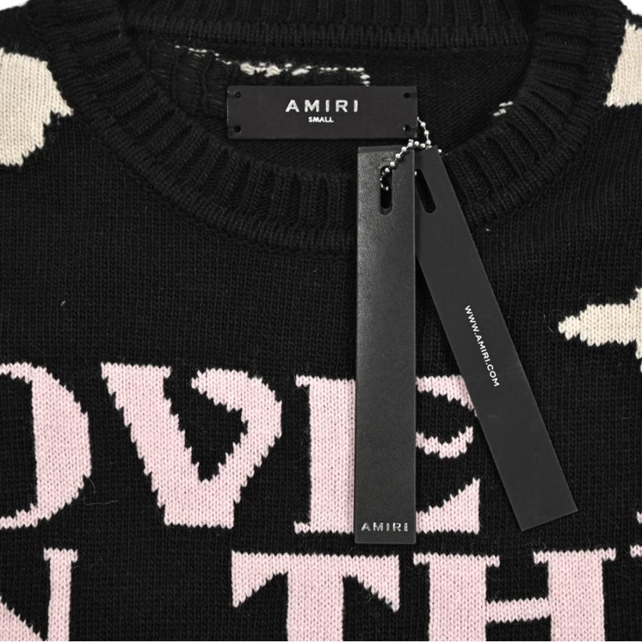 AMIRI アミリ / オーバーサイズ ニットセーター クルーネック ミドルゲージ 長袖 ウール ビスコース 総柄 ブラック / セール対象の画像