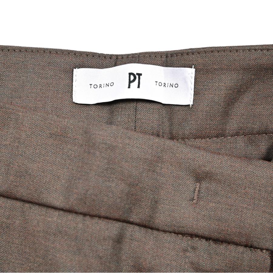 PT TORINO ピーティートリノ / ANDREA ビスコース混ウール ベルトレススラックス ブラウンの画像