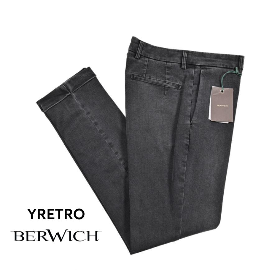 BERWICH ベルウィッチ / YRETRO LONG ストレッチコットン ノータックデニムスラックス デニスラ ブラック / セール対象 | BERWICH