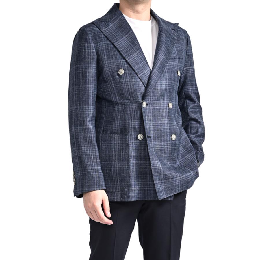 BARBA バルバ / JACKET DP テーラードジャケット 6Bダブル LORO PIANA SUMMERTIME ウール シルク リネン チェック ネイビー / セール対象 / 26SS新作の画像