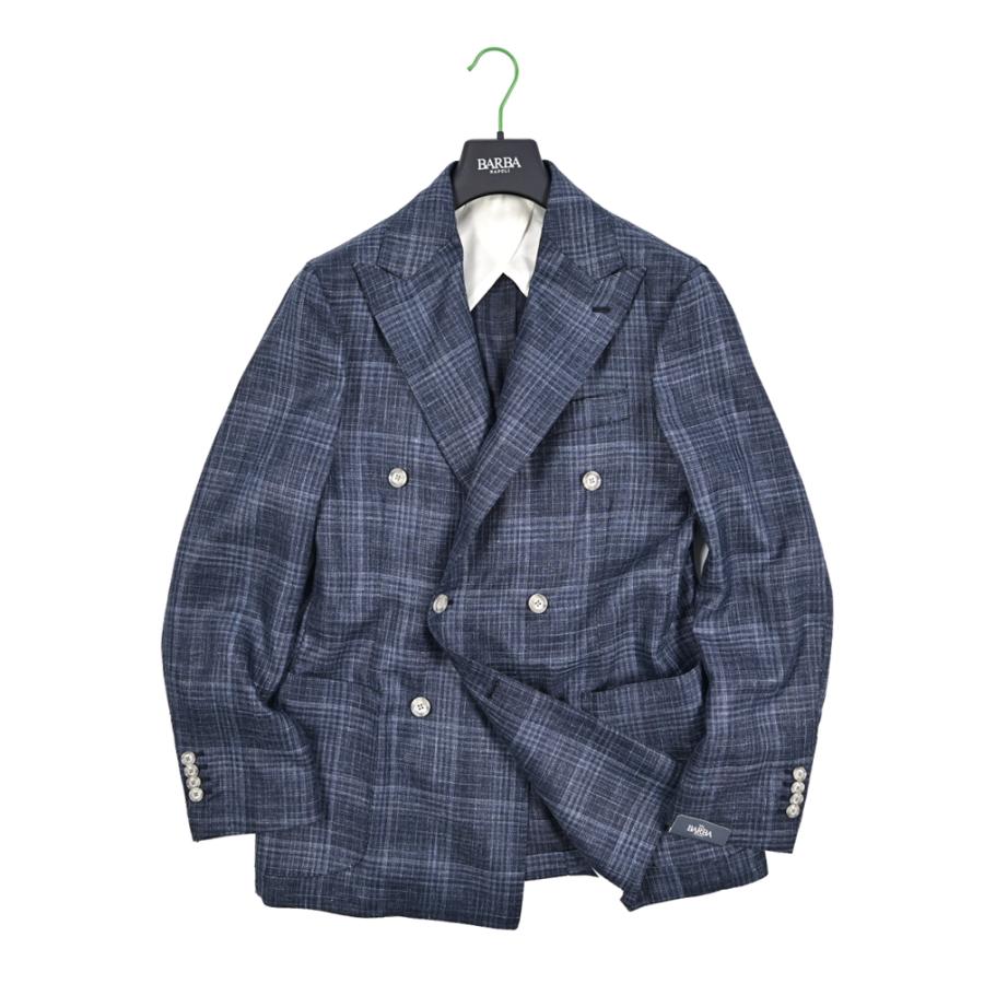 BARBA バルバ / JACKET DP テーラードジャケット 6Bダブル LORO PIANA SUMMERTIME ウール シルク リネン チェック ネイビー / セール対象 / 26SS新作の画像