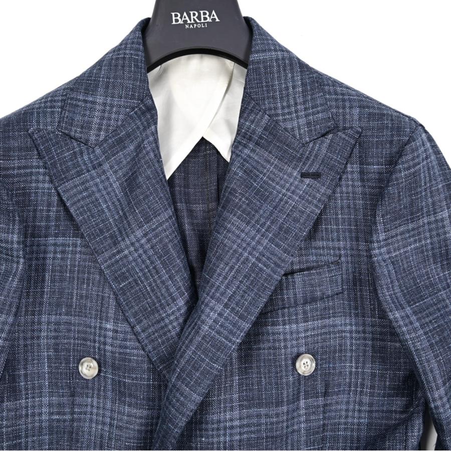 BARBA バルバ / JACKET DP テーラードジャケット 6Bダブル LORO PIANA SUMMERTIME ウール シルク リネン チェック ネイビー / セール対象 / 26SS新作の画像