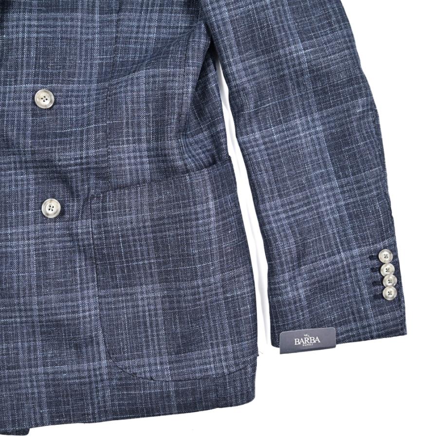 BARBA バルバ / JACKET DP テーラードジャケット 6Bダブル LORO PIANA SUMMERTIME ウール シルク リネン チェック ネイビー / セール対象 / 26SS新作の画像