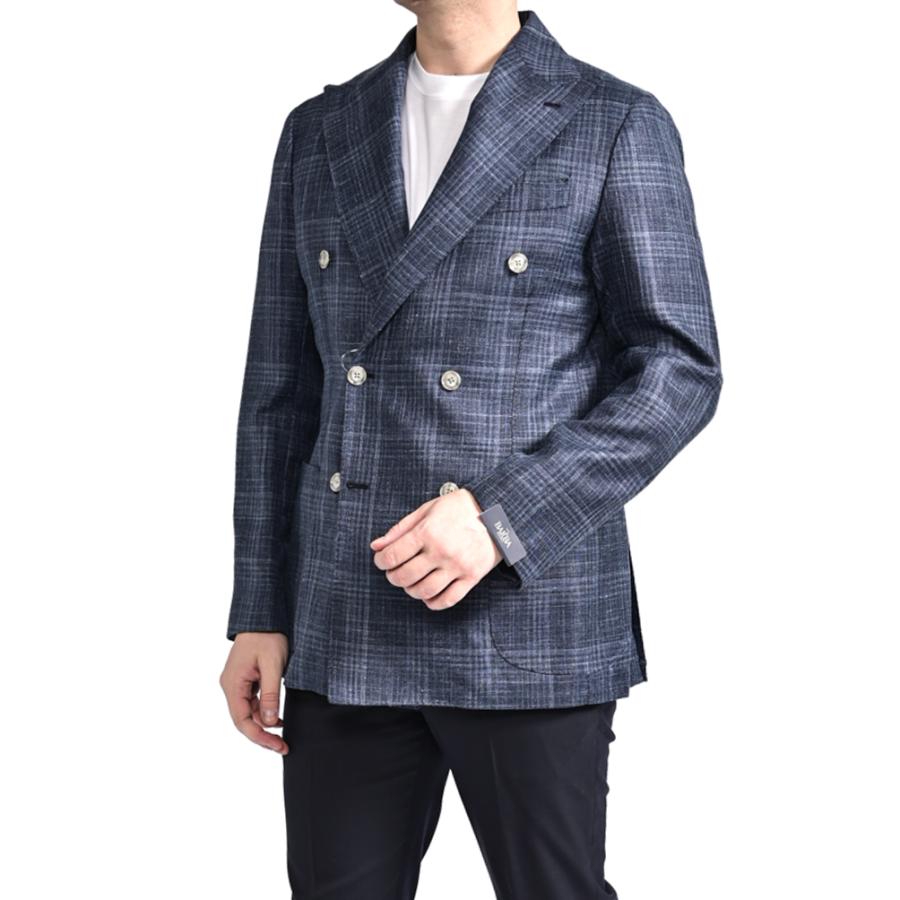 BARBA バルバ / JACKET DP テーラードジャケット 6Bダブル LORO PIANA SUMMERTIME ウール シルク リネン チェック ネイビー / セール対象 / 26SS新作の画像