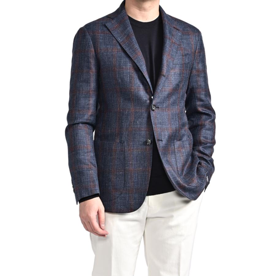 BARBA バルバ / JACKET JIMMY テーラードジャケット 段返り3Bシングル ヴァージンウール シルク リネン チェック ネイビー / セール対象 / 26SS新作の画像