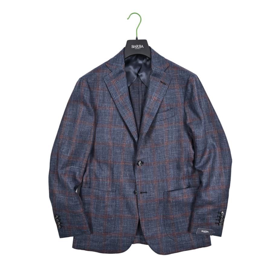 BARBA バルバ / JACKET JIMMY テーラードジャケット 段返り3Bシングル ヴァージンウール シルク リネン チェック ネイビー / セール対象 / 26SS新作の画像