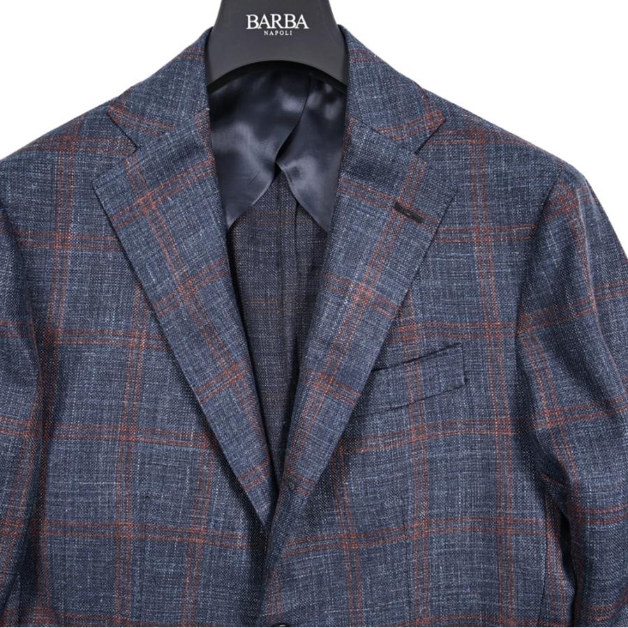 BARBA バルバ / JACKET JIMMY テーラードジャケット 段返り3Bシングル ヴァージンウール シルク リネン チェック ネイビー / セール対象 / 26SS新作の画像