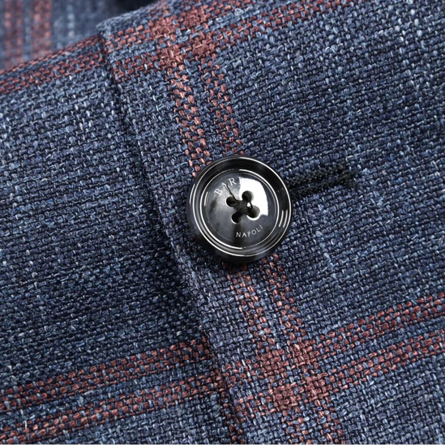 BARBA バルバ / JACKET JIMMY テーラードジャケット 段返り3Bシングル ヴァージンウール シルク リネン チェック ネイビー / セール対象 / 26SS新作の画像