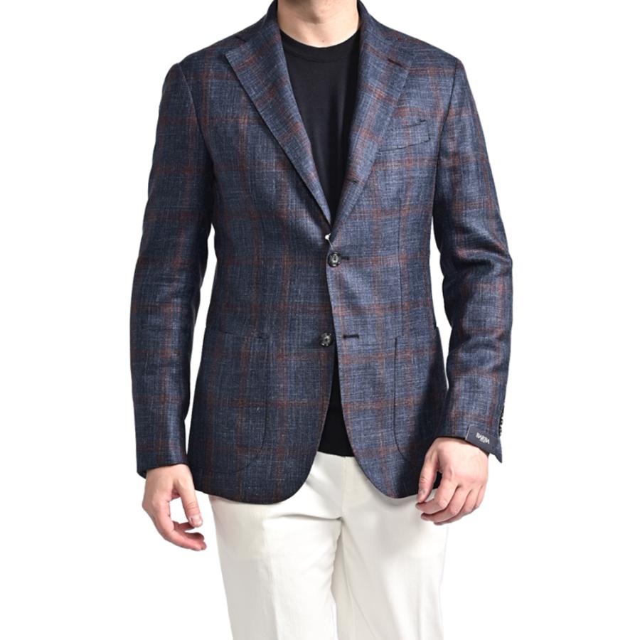 BARBA バルバ / JACKET JIMMY テーラードジャケット 段返り3Bシングル ヴァージンウール シルク リネン チェック ネイビー / セール対象 / 26SS新作の画像