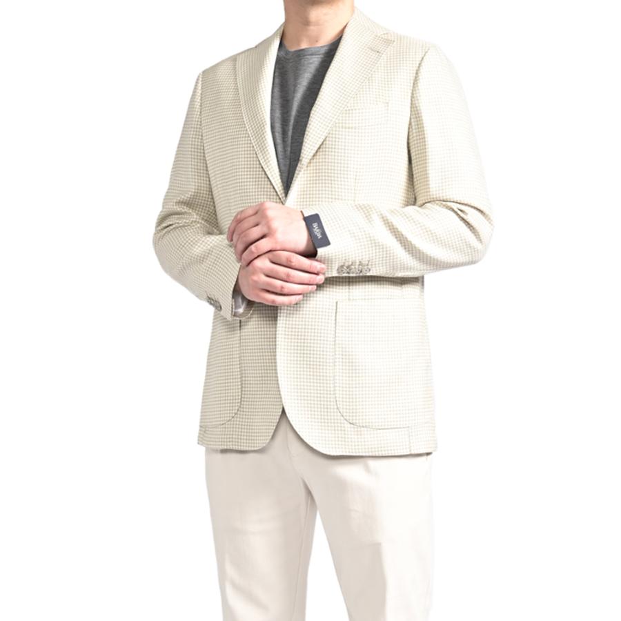 BARBA バルバ / JACKET JIMMY テーラードジャケット 段返り3Bシングル ヴァージンウール シルク リネン チェック ベージュ / セール対象 / 26SS新作の画像