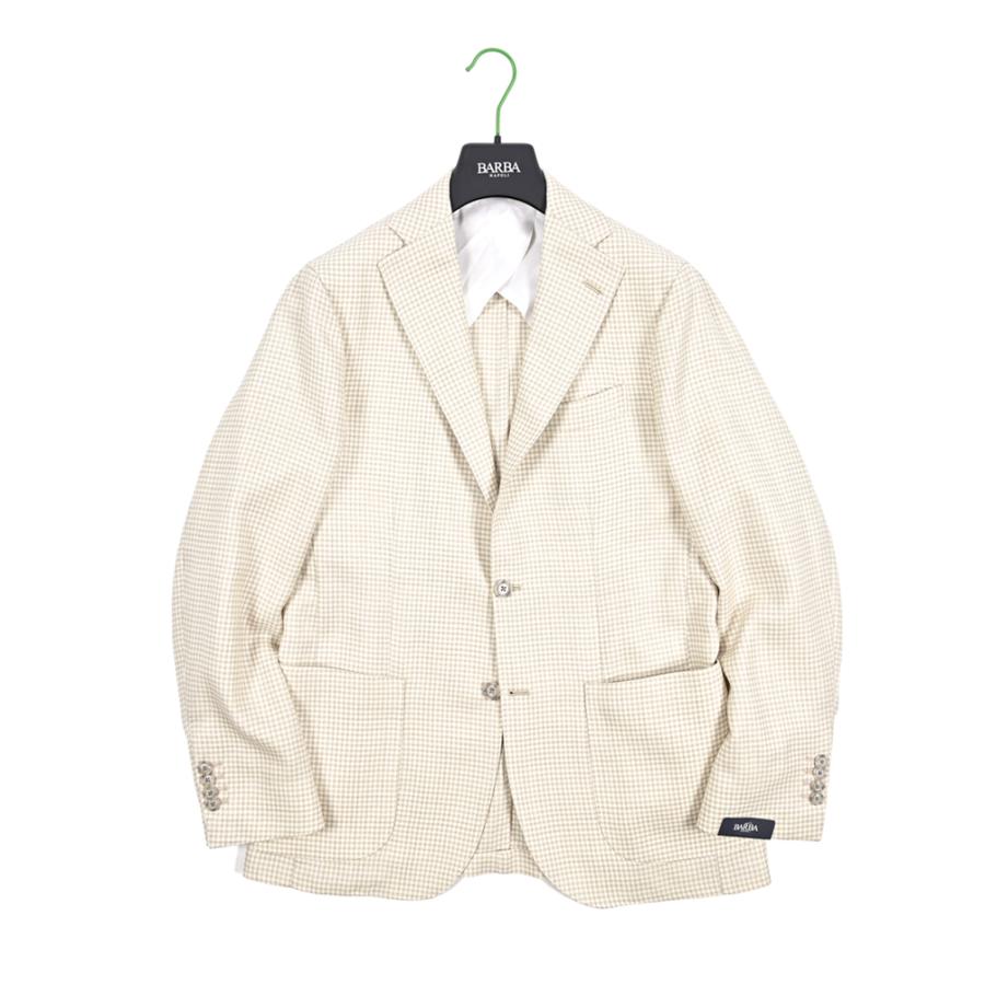 BARBA バルバ / JACKET JIMMY テーラードジャケット 段返り3Bシングル ヴァージンウール シルク リネン チェック ベージュ / セール対象 / 26SS新作の画像
